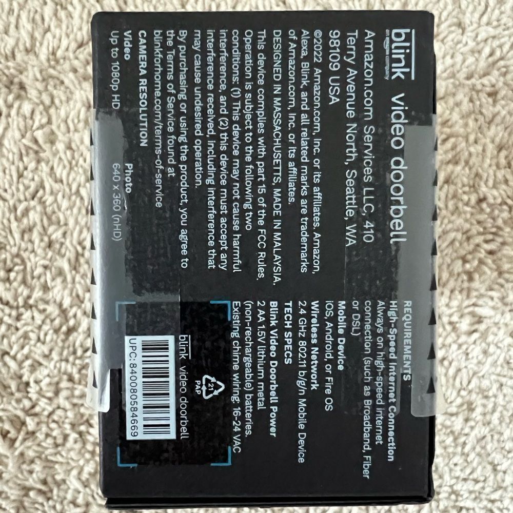 Blink Video Doorbell 2Way Audio HD Video Motion & Chime Wireless/Wired-W… - Picture 6 of 7
